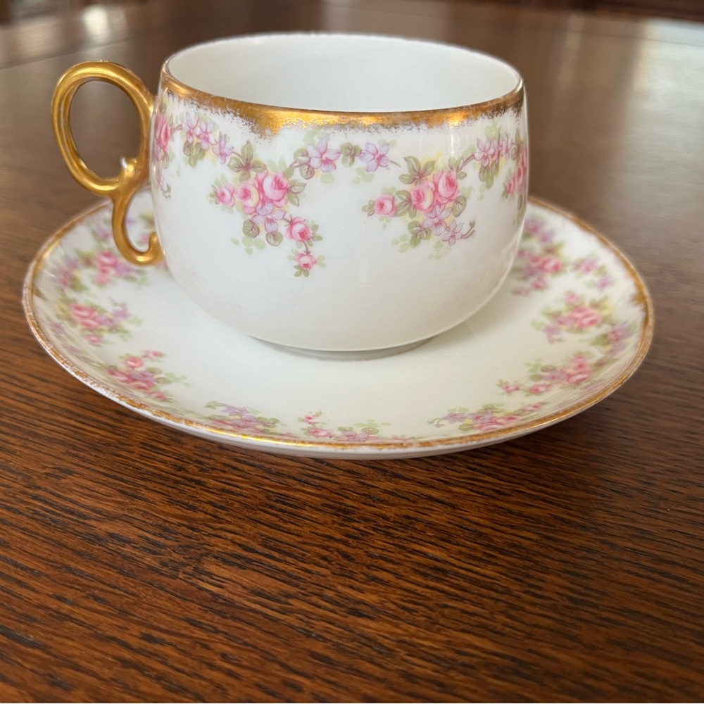 Limoges elite bridal rose teacup and saucer